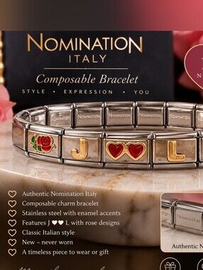 Women's Silver  Nomimations Bracelet with Red Enamel Accents (Authenic)